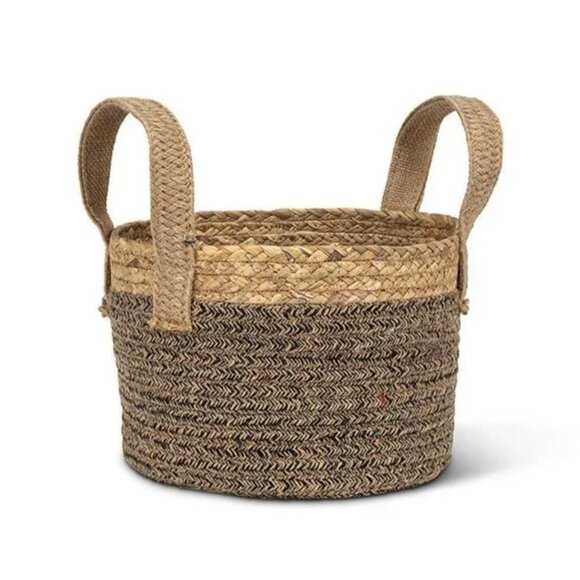 (Set of x3) Round Handled Baskets - Jute/Cotton Baskets for Linens / Plants - Picture 5 of 8
